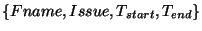 $\{Fname, Issue, T_{start}, T_{end}\}$