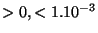 $> 0, <1.10^{-3}$