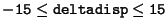 $\tt -15\le deltadisp\le 15$