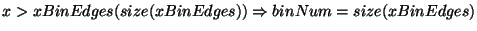 $x > xBinEdges(size(xBinEdges)) \Rightarrow binNum = size(xBinEdges)$