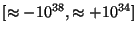 $[\approx-10^{38}, \approx+10^{34}]$
