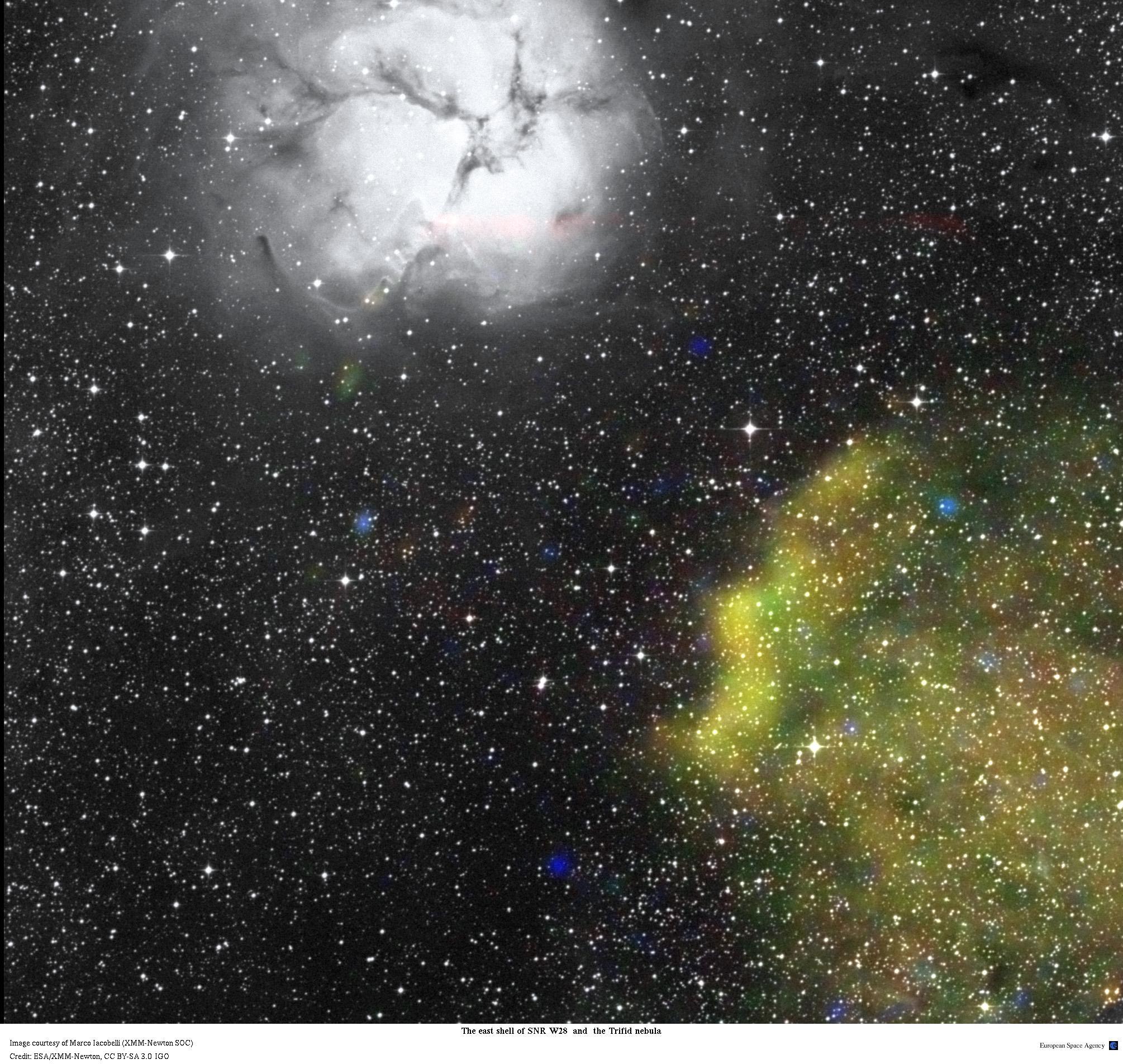 The East Shell Of Snr W28 And The Trifid Nebula